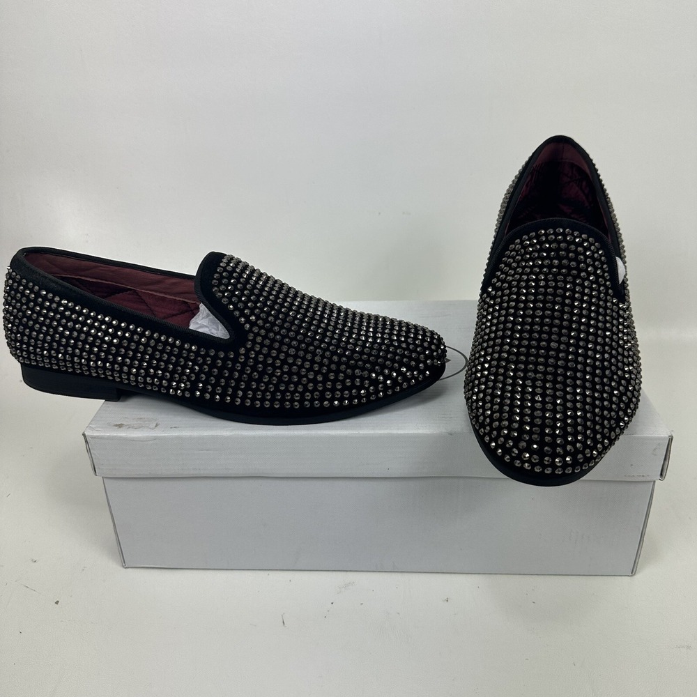 STEVE MADDEN CAVIARR Black Rhinestone LEATHER SHOES SIZE 10.5